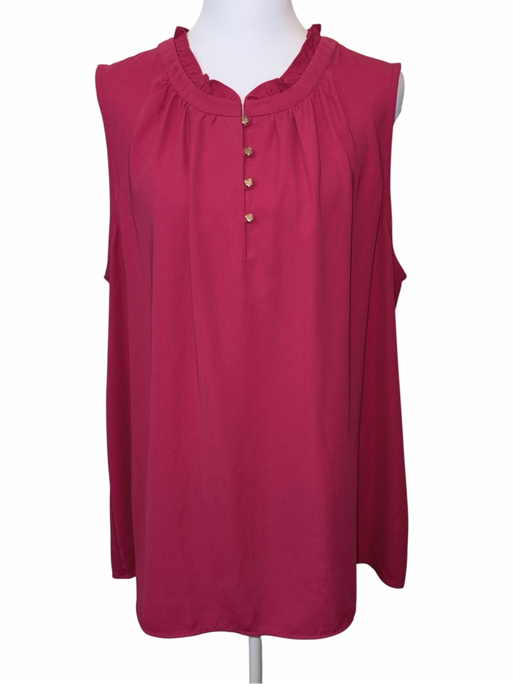41 Hawthorn Pink Ruffle Neck Gold Accent Sleeveless Blouse XXL Stitch Fix